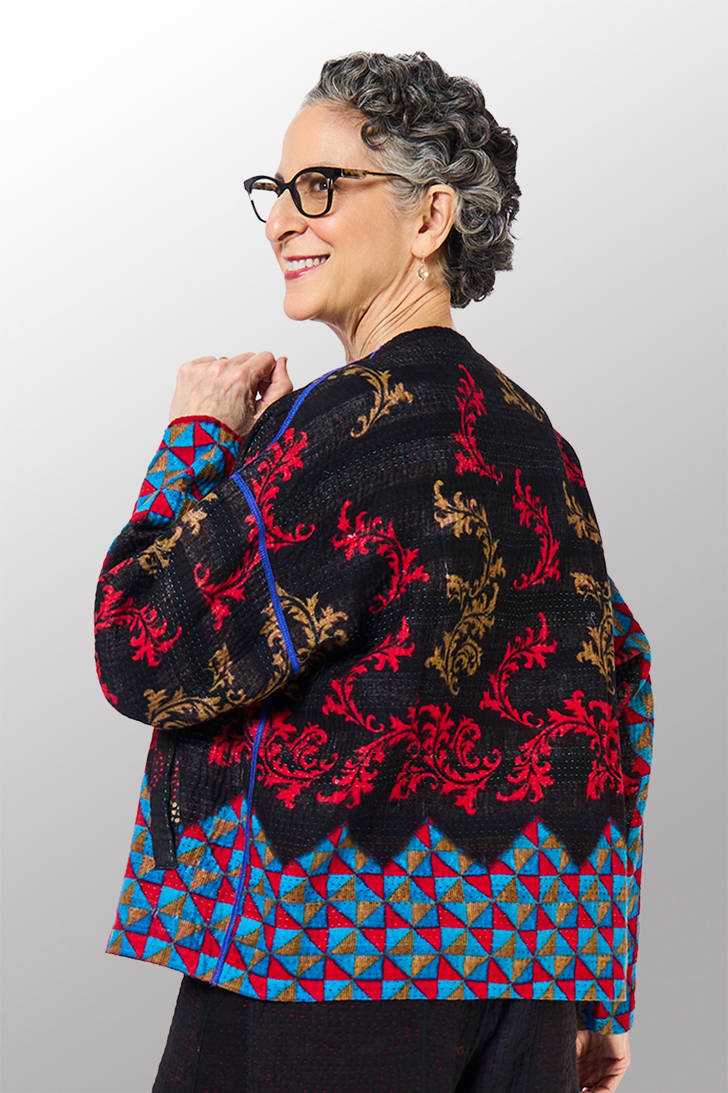 VINTAGE COTTON KANTHA CREW NECK SHORT JKT - cv4053-0068a -