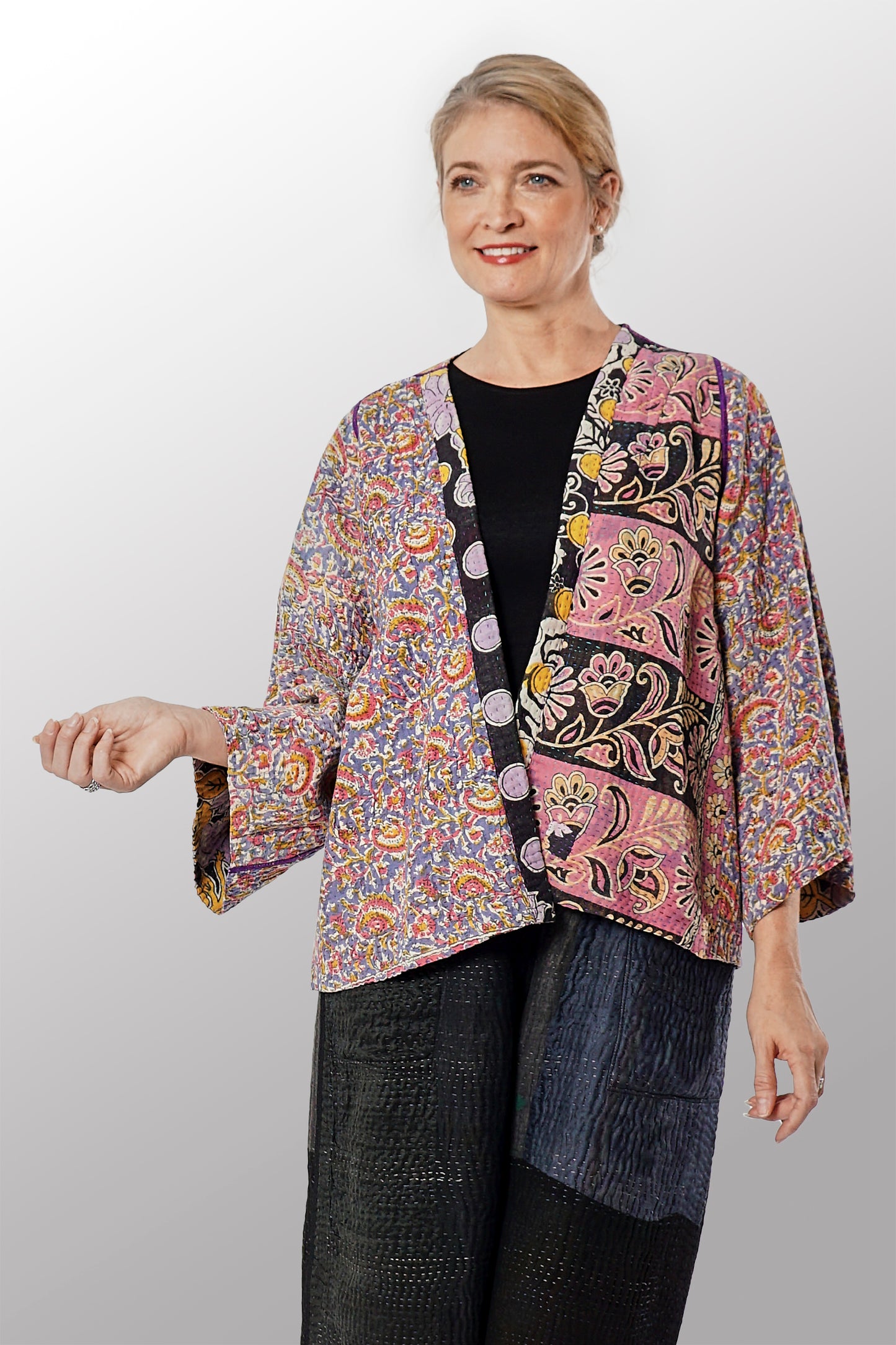 VINTAGE COTTON KANTHA BELL SHAPE JKT - cv4048-0031a -