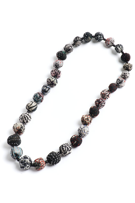 VINTAGE SILK KANTHA SMALL NUTS MEDIUM NECKLACE - sv2705-blk -