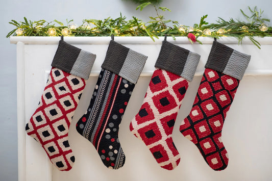 Monotone Ikat Kantha Stocking - Red2