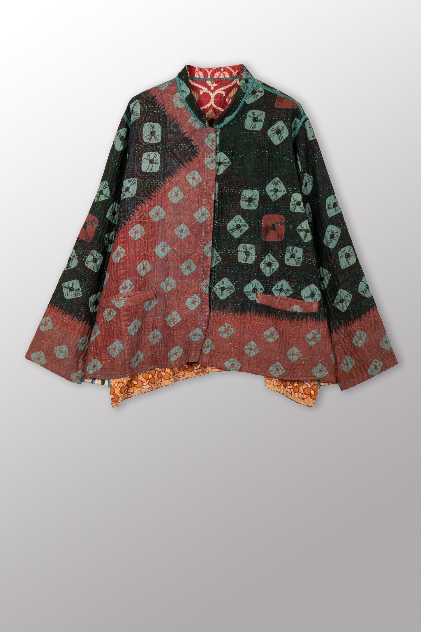VINTAGE COTTON KANTHA KAFTAN JACKET SHORT - cv4088-0008m -