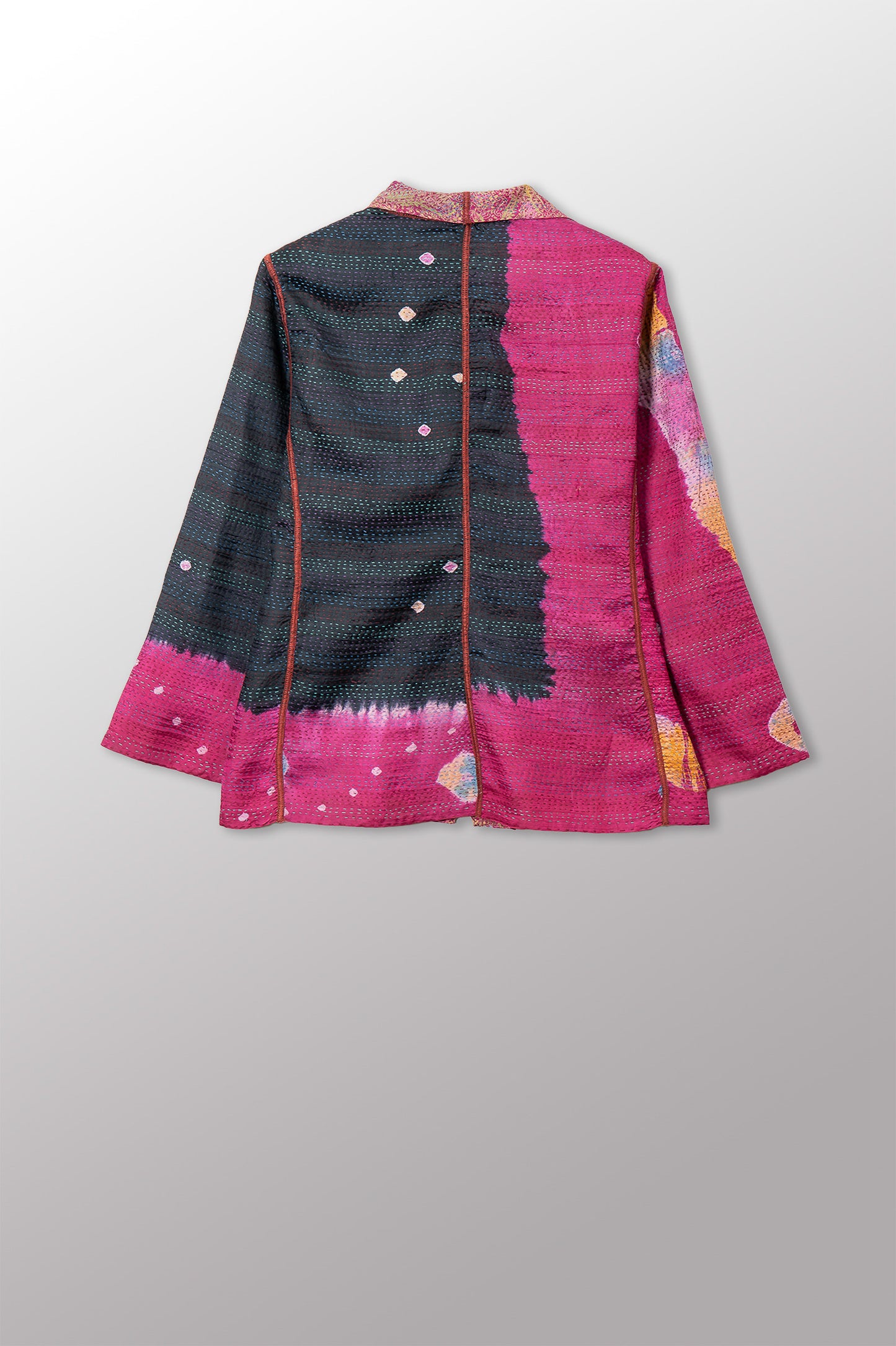 VINTAGE SILK GEORGETTE KANTHA SHORT JACKET - sg2007-0006m -
