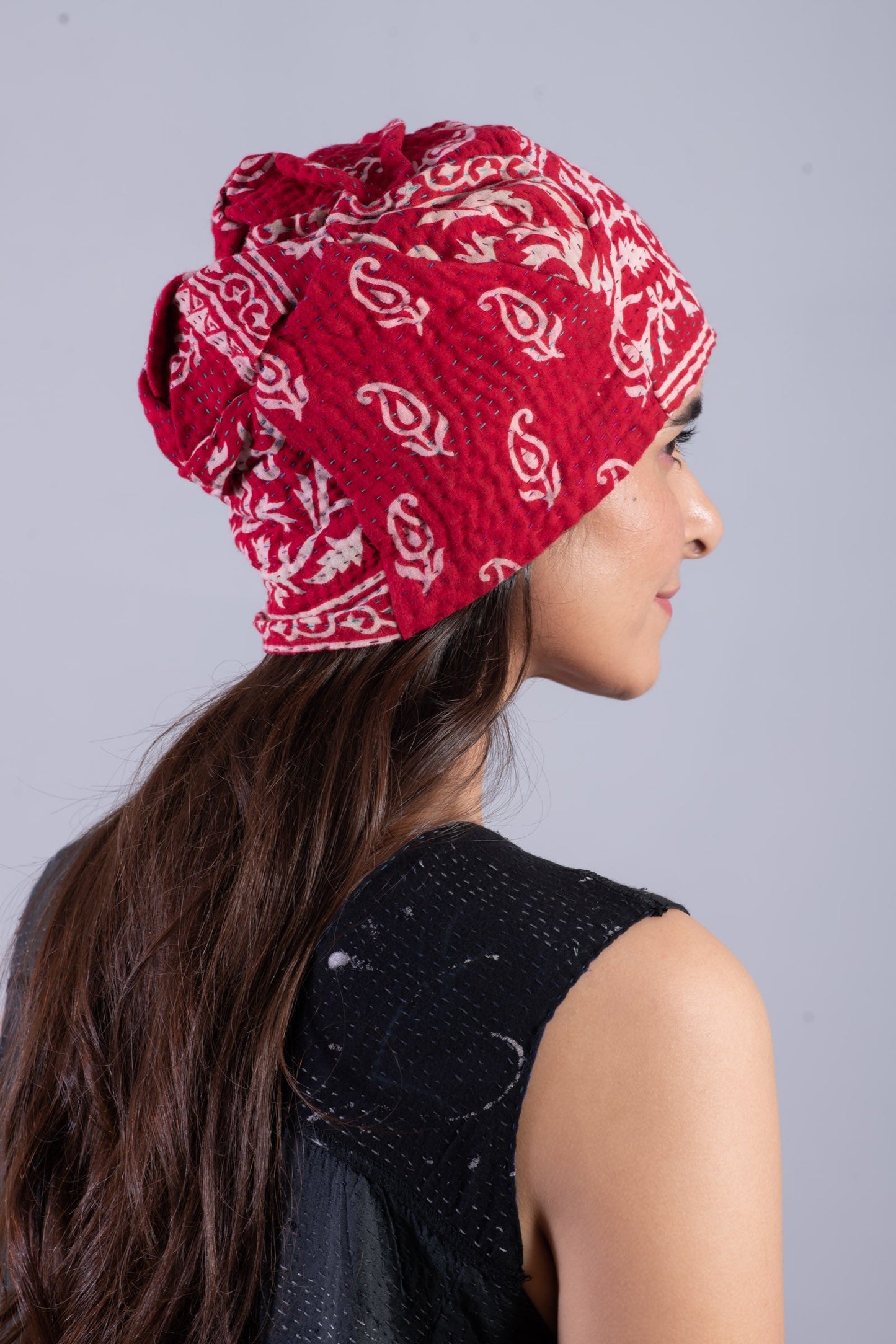 VINTAGE COTTON KANTHA PATCHWORK HAT - cv4880-red -