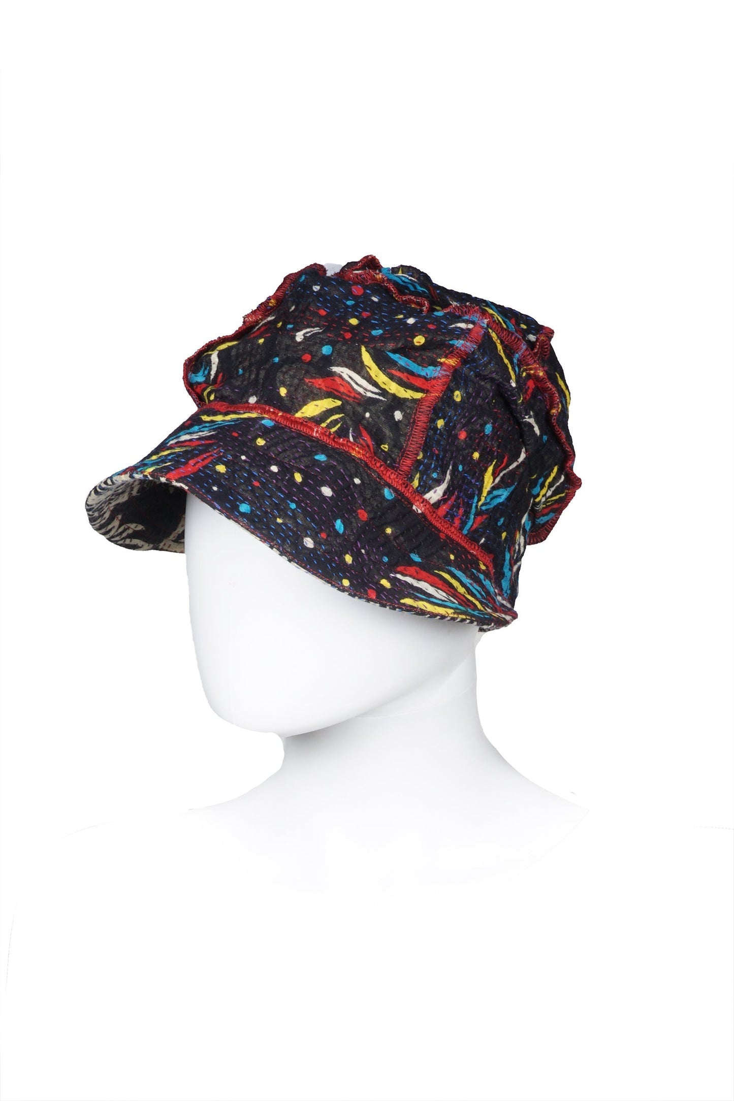 PATCHED & LEAVES KANTHA HALF BRIM HAT - pl2881-blk -