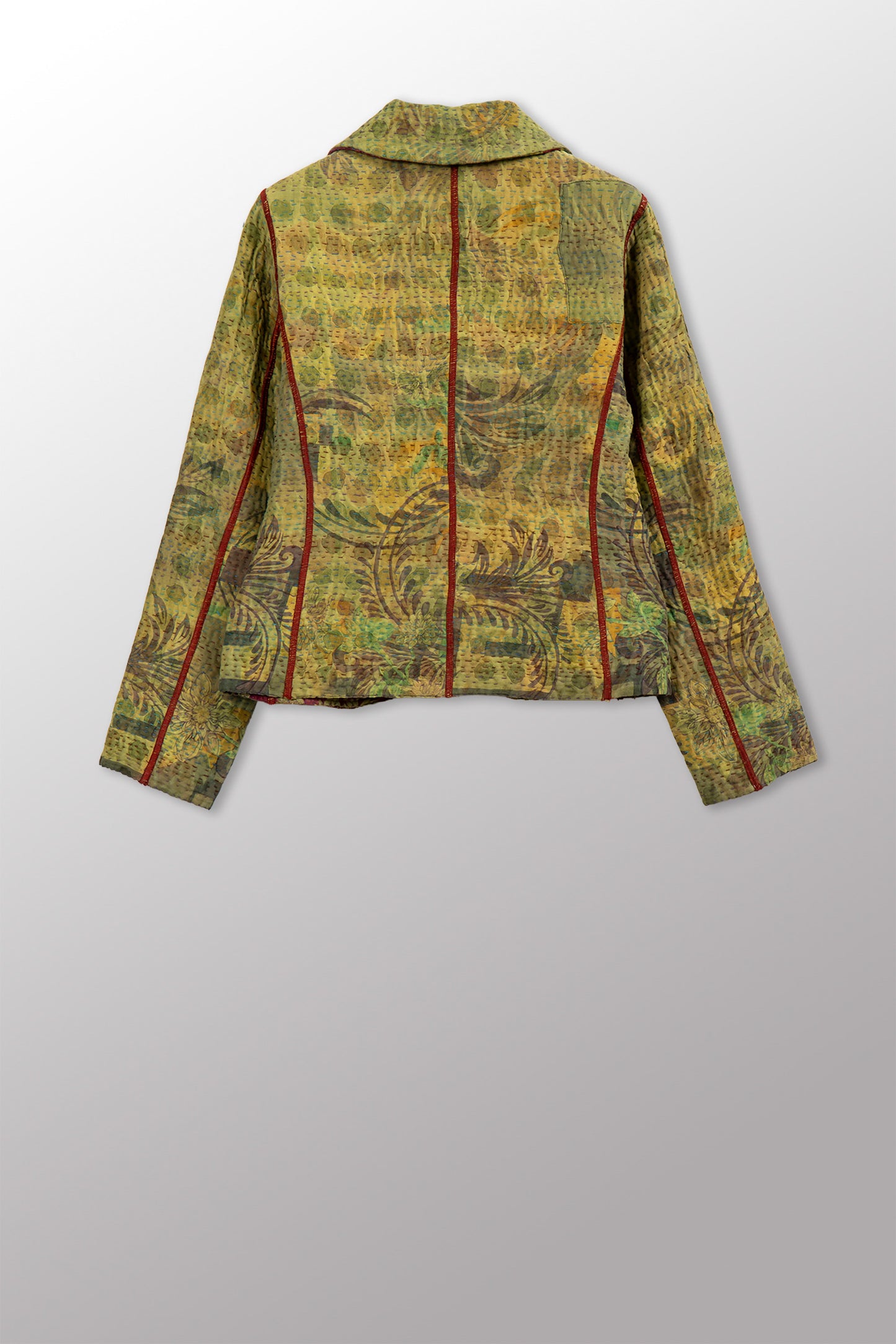 COTTON OVERDYE KANTHA CROPPED BASIC JACKET - ov4096-cgrn001s -