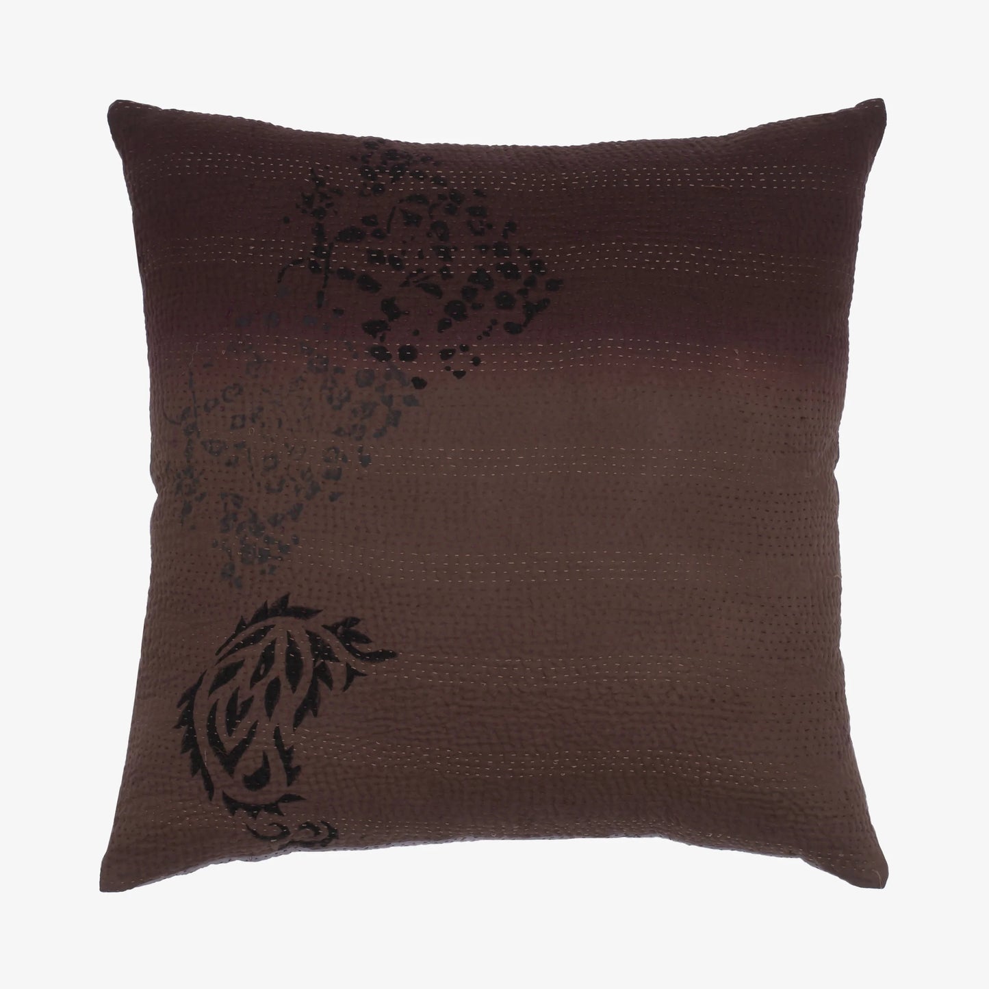 Cotton Ombre Handmade Vintage Kantha Pillow - Chocolate