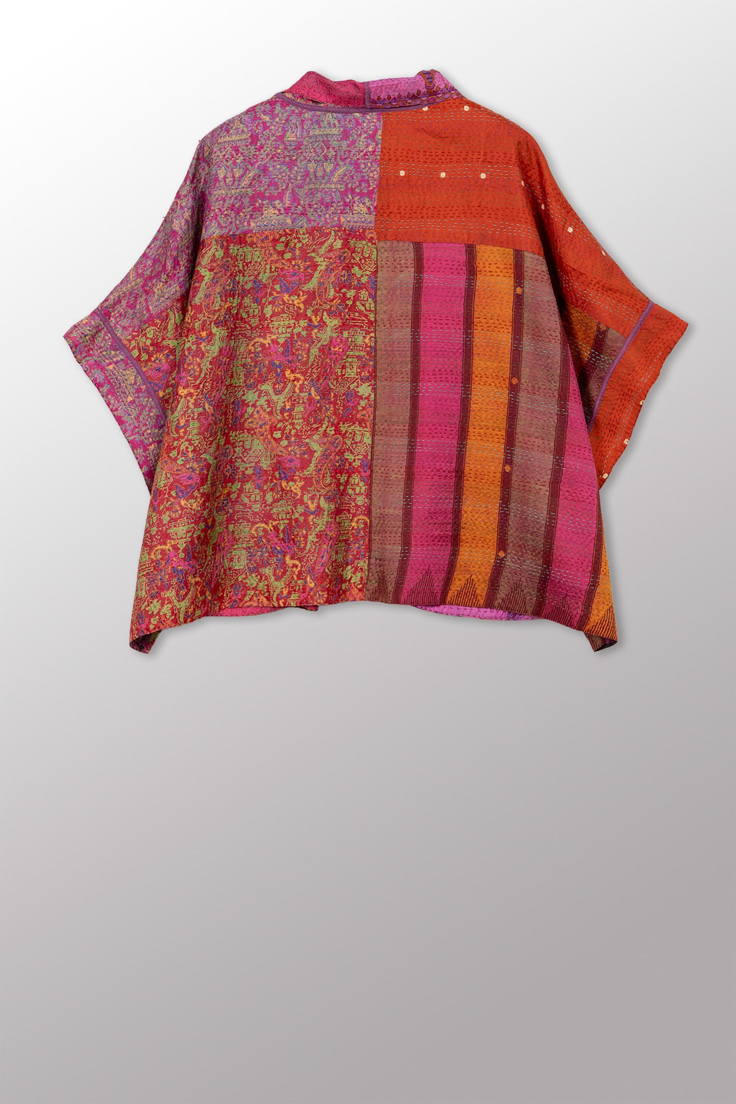 VINTAGE SILK KANTHA MINI PONCHO - sv2060-0014a -