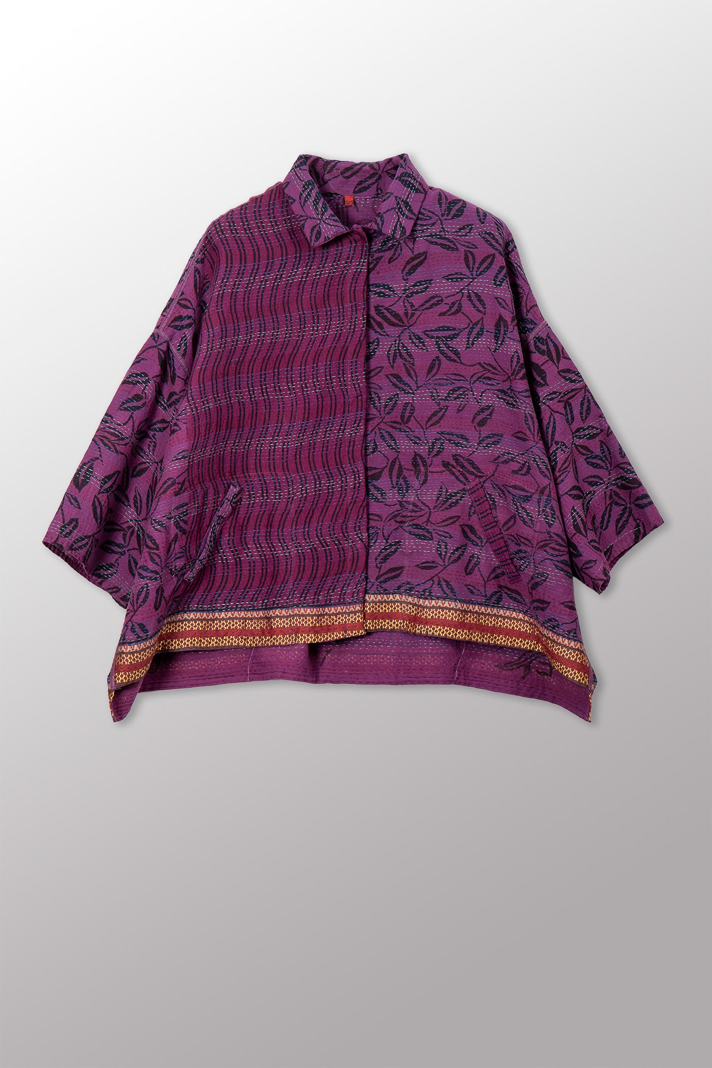 VINTAGE COTTON & NEW VOILE KANTHA CROPPED TENT SHIRT - cn2596-0005a -