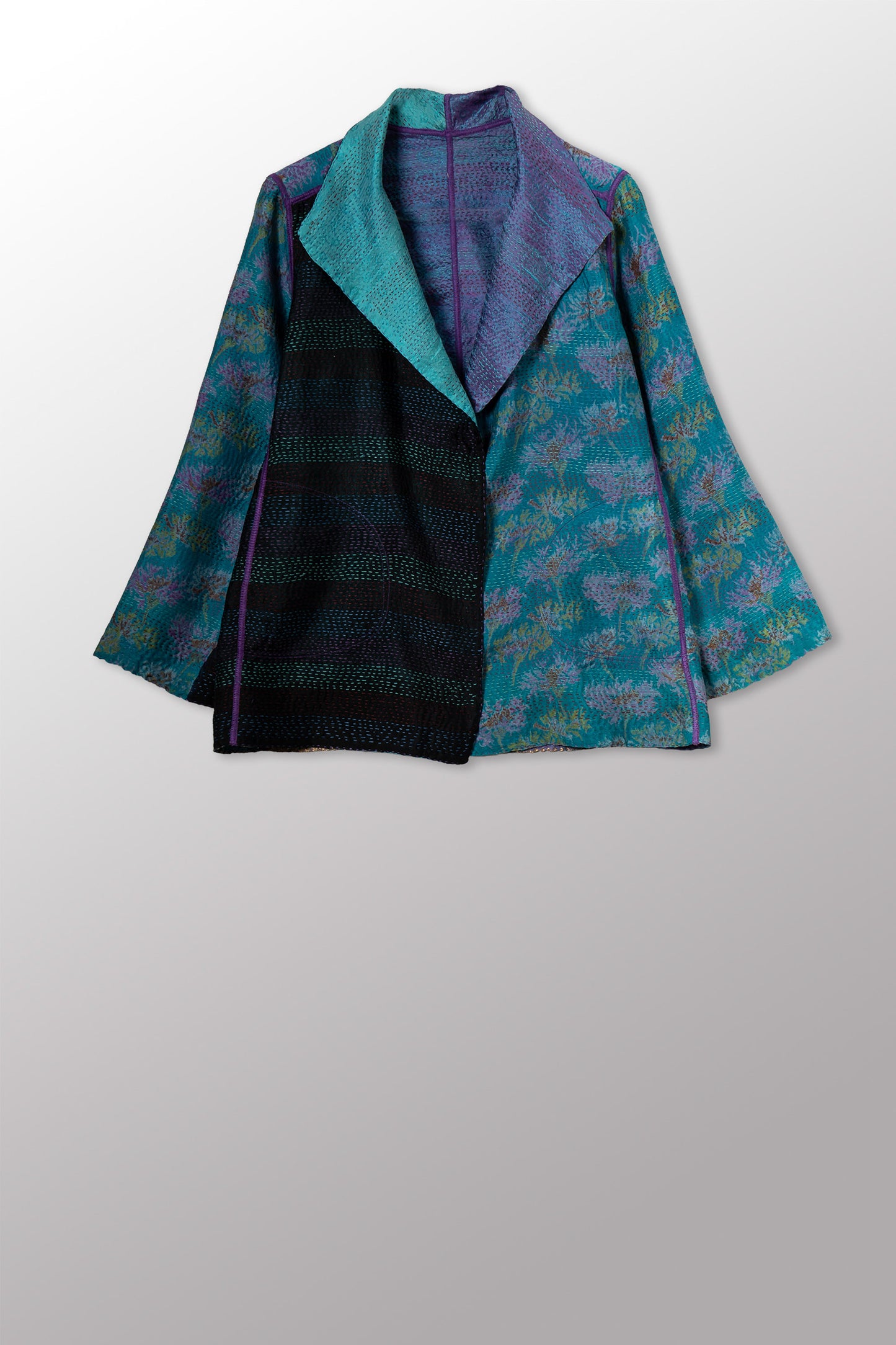 GEORGETTE JACQUARD VINTAGE SILK PATCH KANTHA SHORT JACKET - gj2007-0006s -
