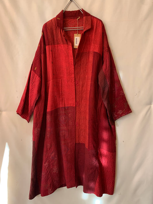 JAIPUR PATCH KANTHA OVERSIZED COAT - jp4326-red -