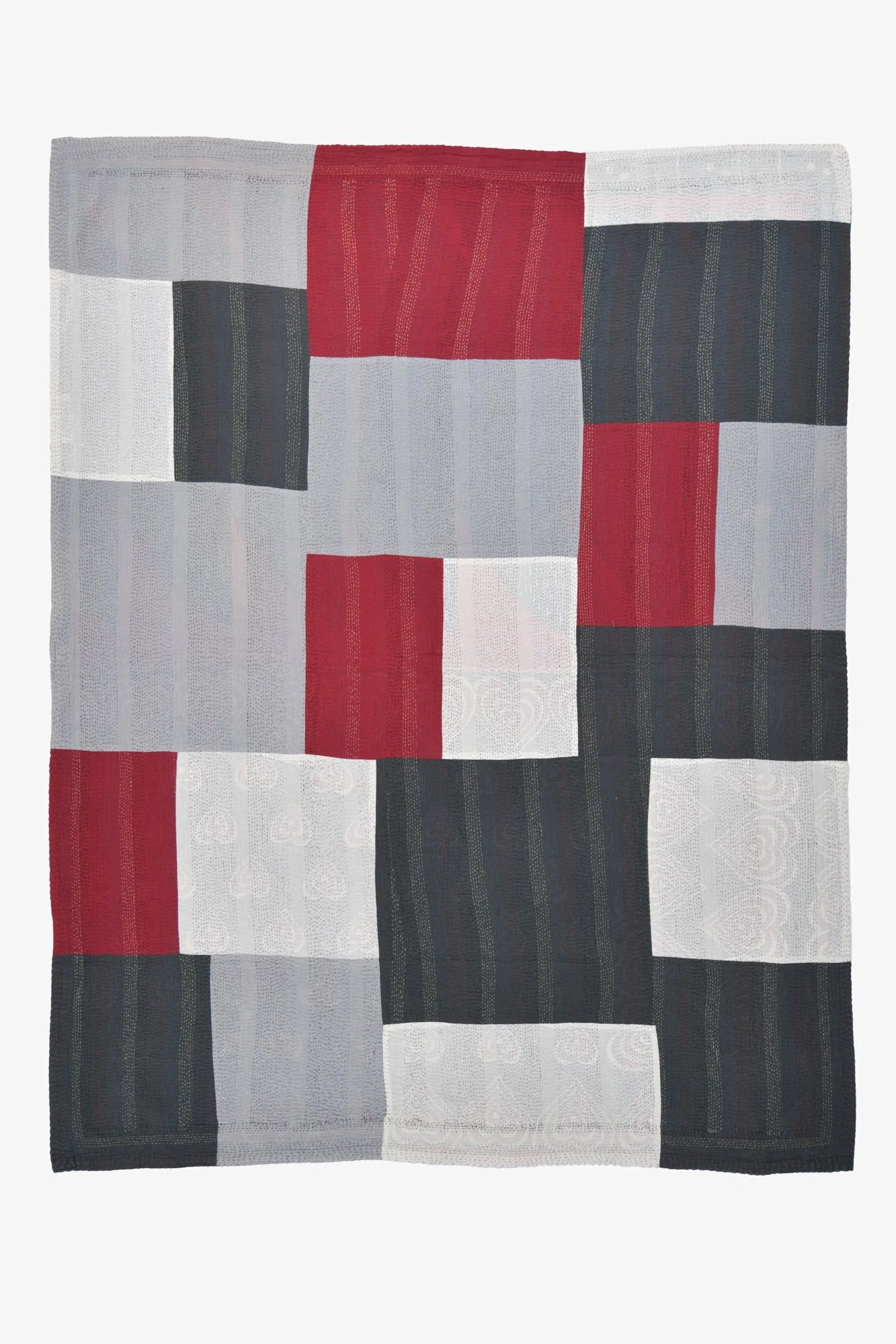 Monotone Ikat Handmade Vintage Kantha Quilts & Bed Cover - Red