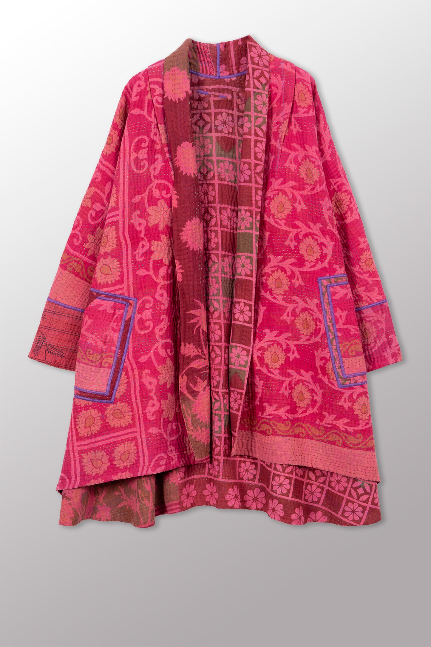 COTTON OVERDYE KANTHA KIMONO LONG JKT - ov4005-cpik001a -