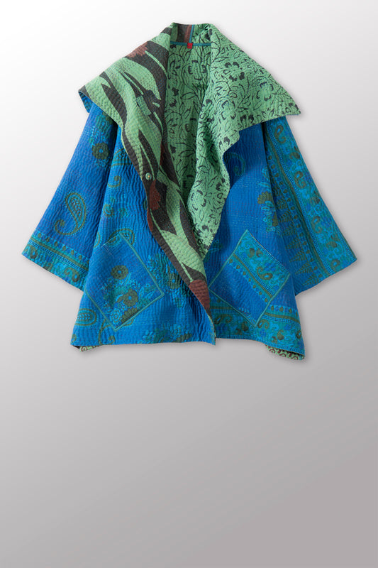 COTTON OVERDYE KANTHA FLARE JKT - ov4010-cblu006a -