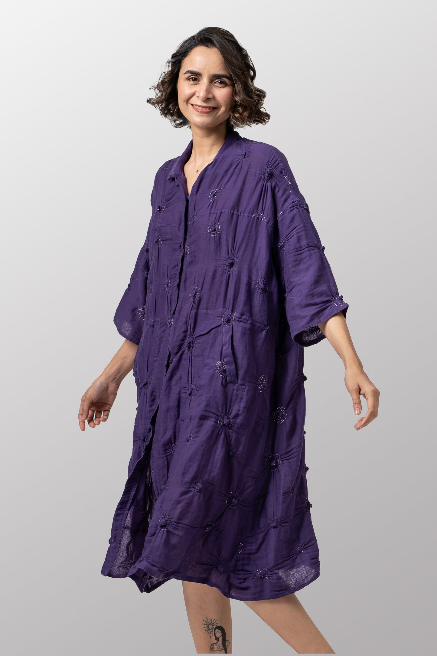 SPIRAL KANTHA 3/4 SLV. SHIRT DRESS - sl2459-prp -