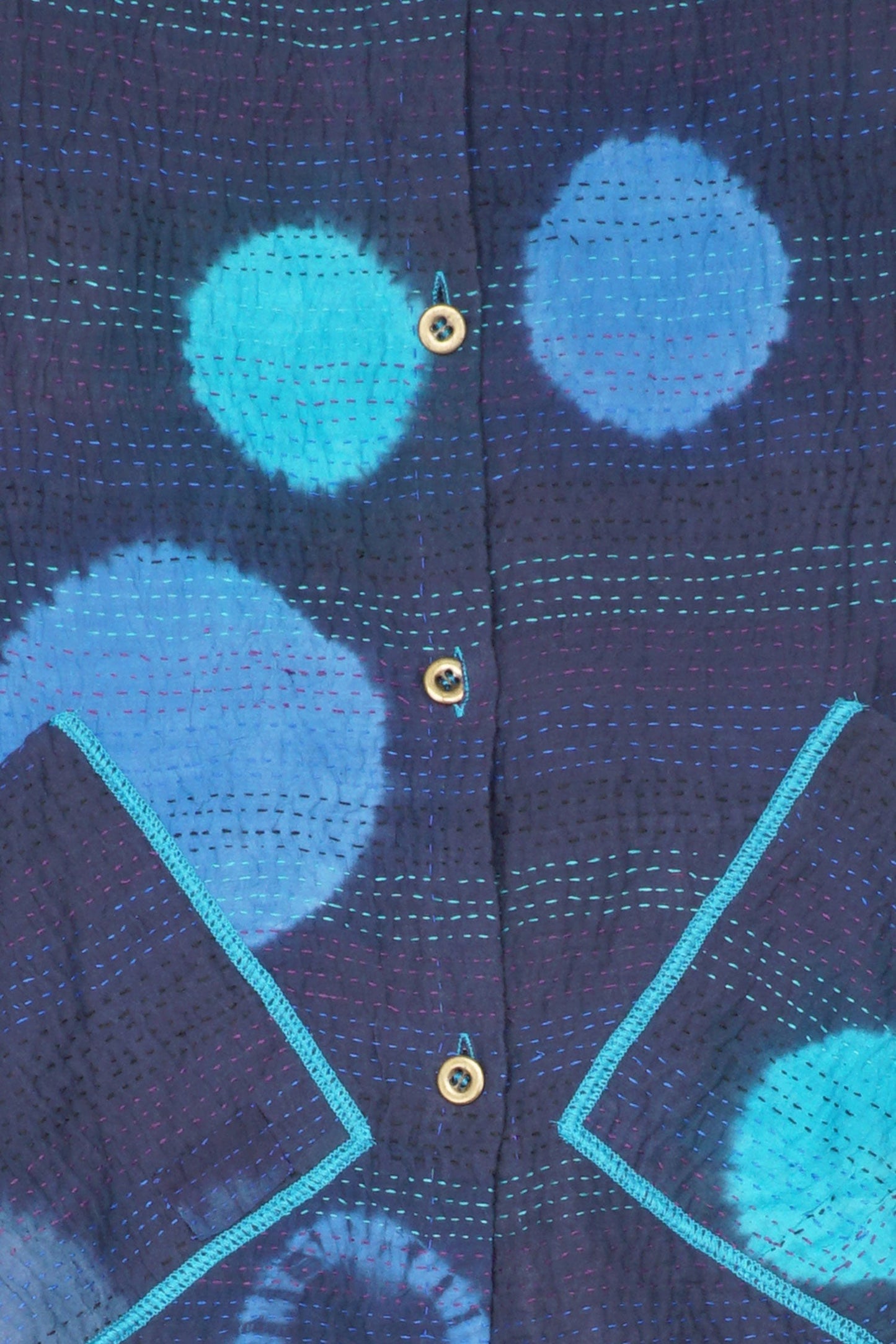 PATCH & CIRCLE PRINT KANTHA AND KNIT SHORT JKT - pc2029-blu -