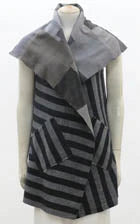 WOVEN STRIPE FRAYED PATCH BACK KANTHA CIRCULAR VEST - wp2201-gry -