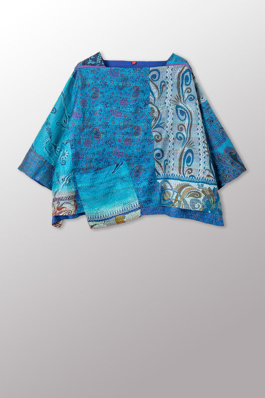 VINTAGE SILK KANTHA 3/4 SLV. CROP TOP MIO - sv2538-0018a -