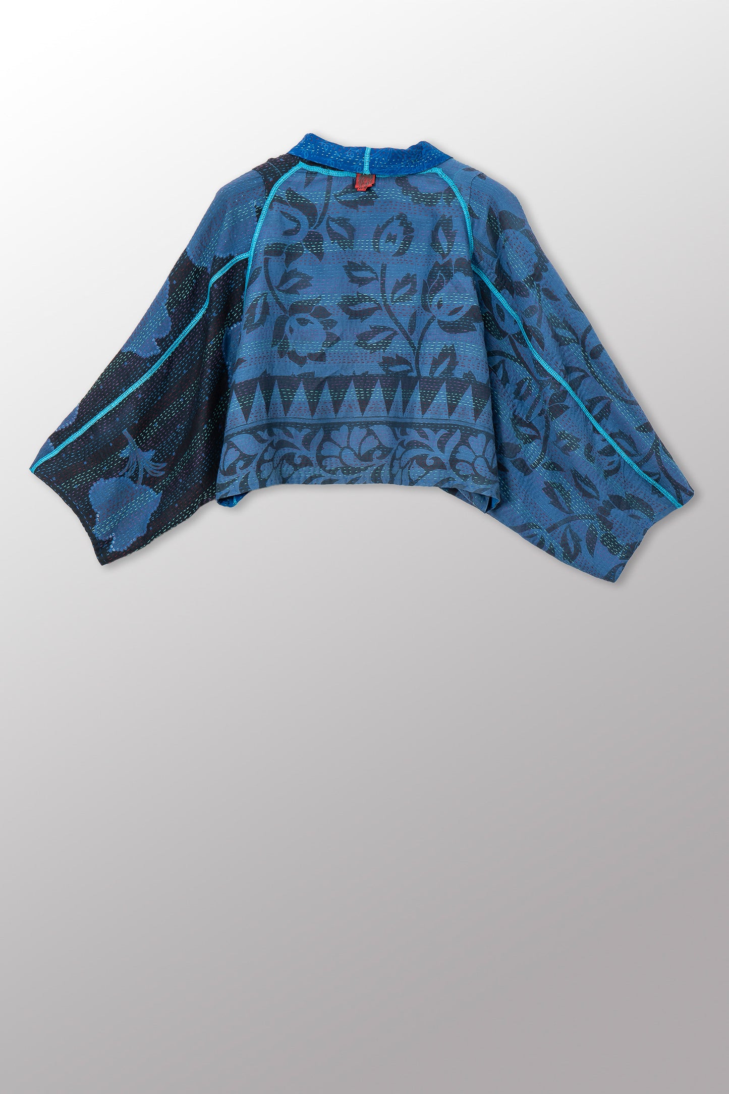 VINTAGE SILK GEORGETTE COTTON KANTHA PUFF SLV. SHRUG - gc2062-0006a -