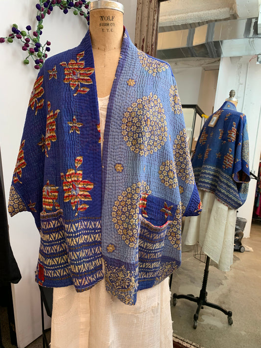 VINTAGE COTTON KANTHA MINI PONCHO - cv4060-0058a -
