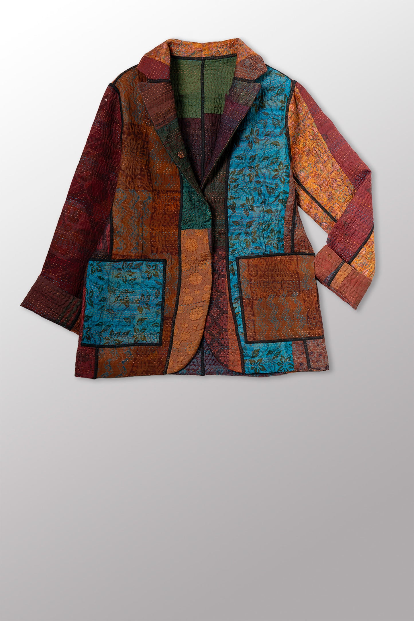 JACQUARD SILK KANTHA BASIC JACKET - js4052-cbrn002m -