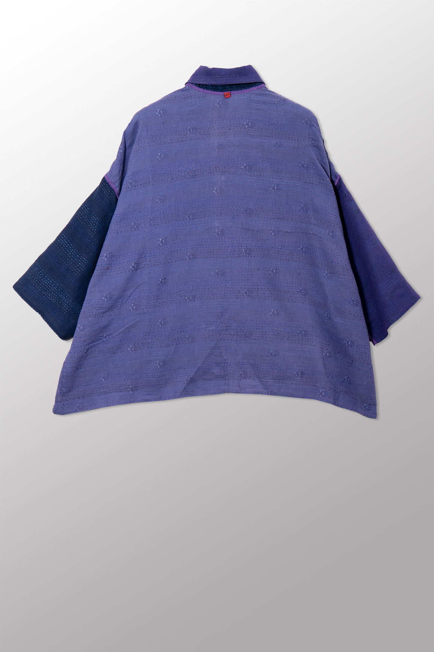 BROCADE PATCHED KANTHA CROPPED TENT SHIRT - bp2596-blu -