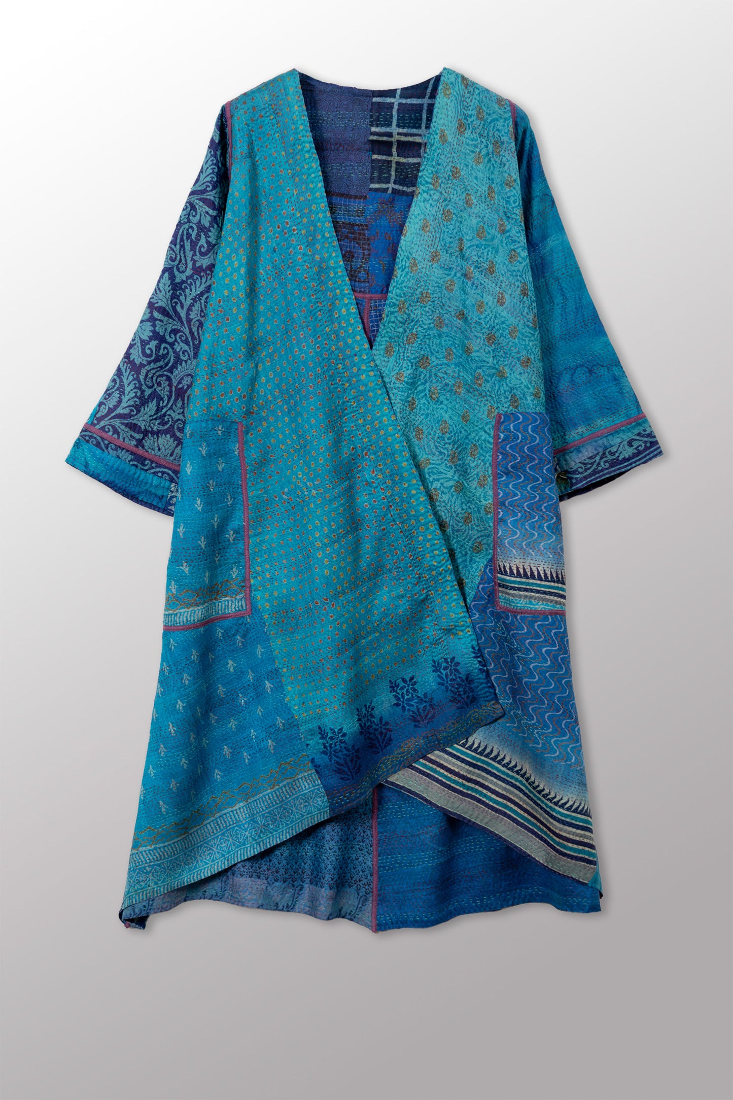VINTAGE SILK KANTHA WRAP FLARE COAT - sv2330-0009a -