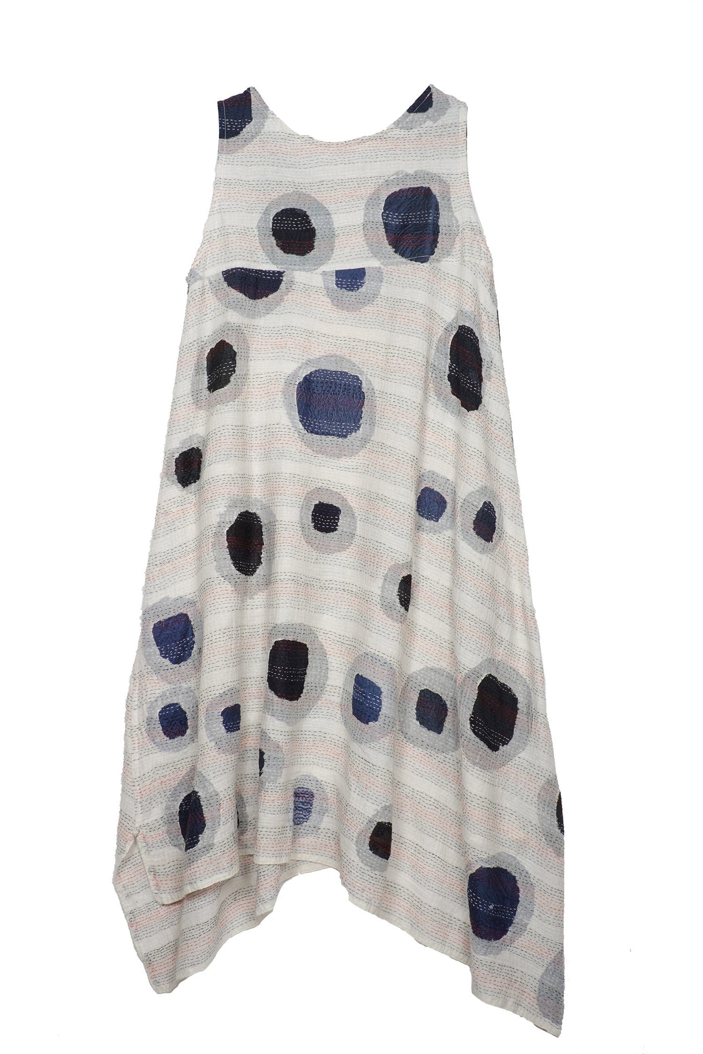 CUT OUT KANTHA POINTY HEM DRESS - ck2415-wht -