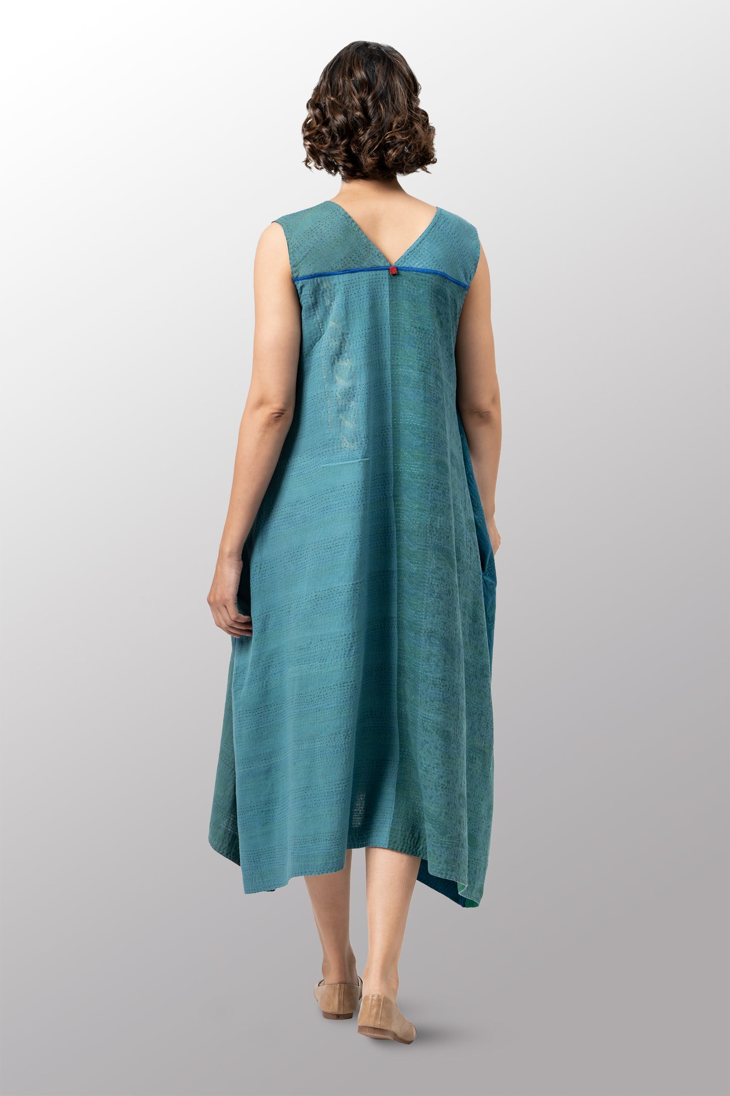 COTTON SILK SW PATCH OMBRE KANTHA TENT DRESS - ws2413-tel -