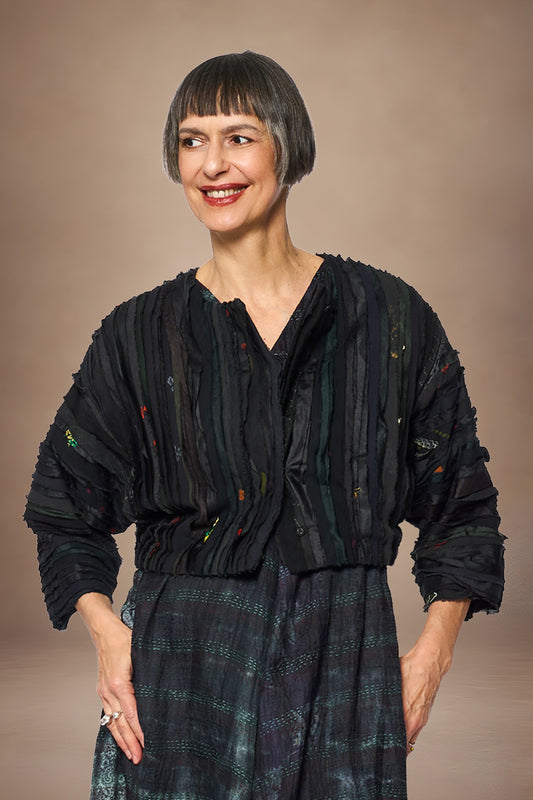 WAVY STRIPE KANTHA DOLMAN SLV. JACKET - wv2j110-blk -