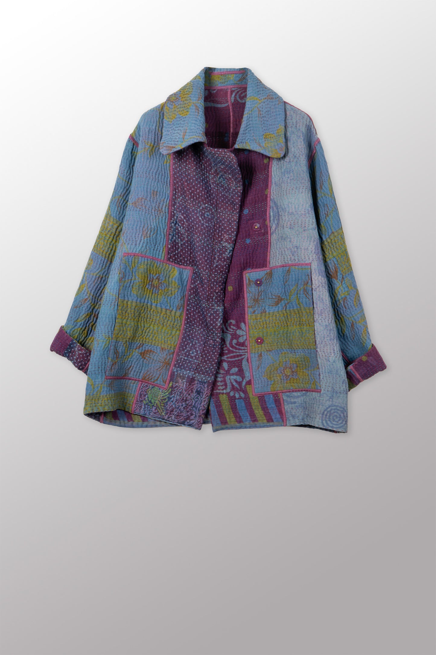 COTTON OVERDYE KANTHA PEA COAT - ov4349-cblu001m -