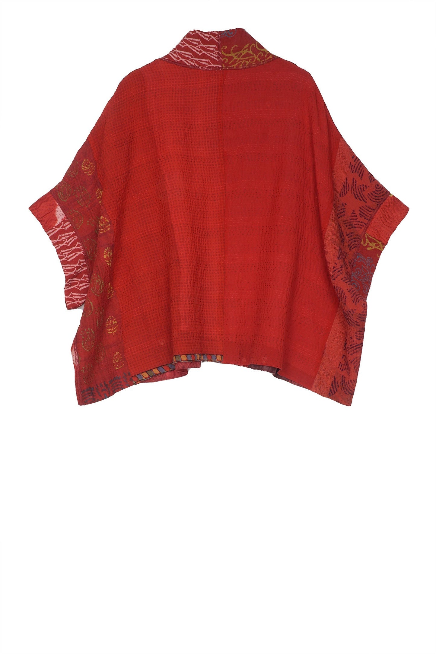 JACQUARD SILK KANTHA MINI PONCHO - js4060-red -