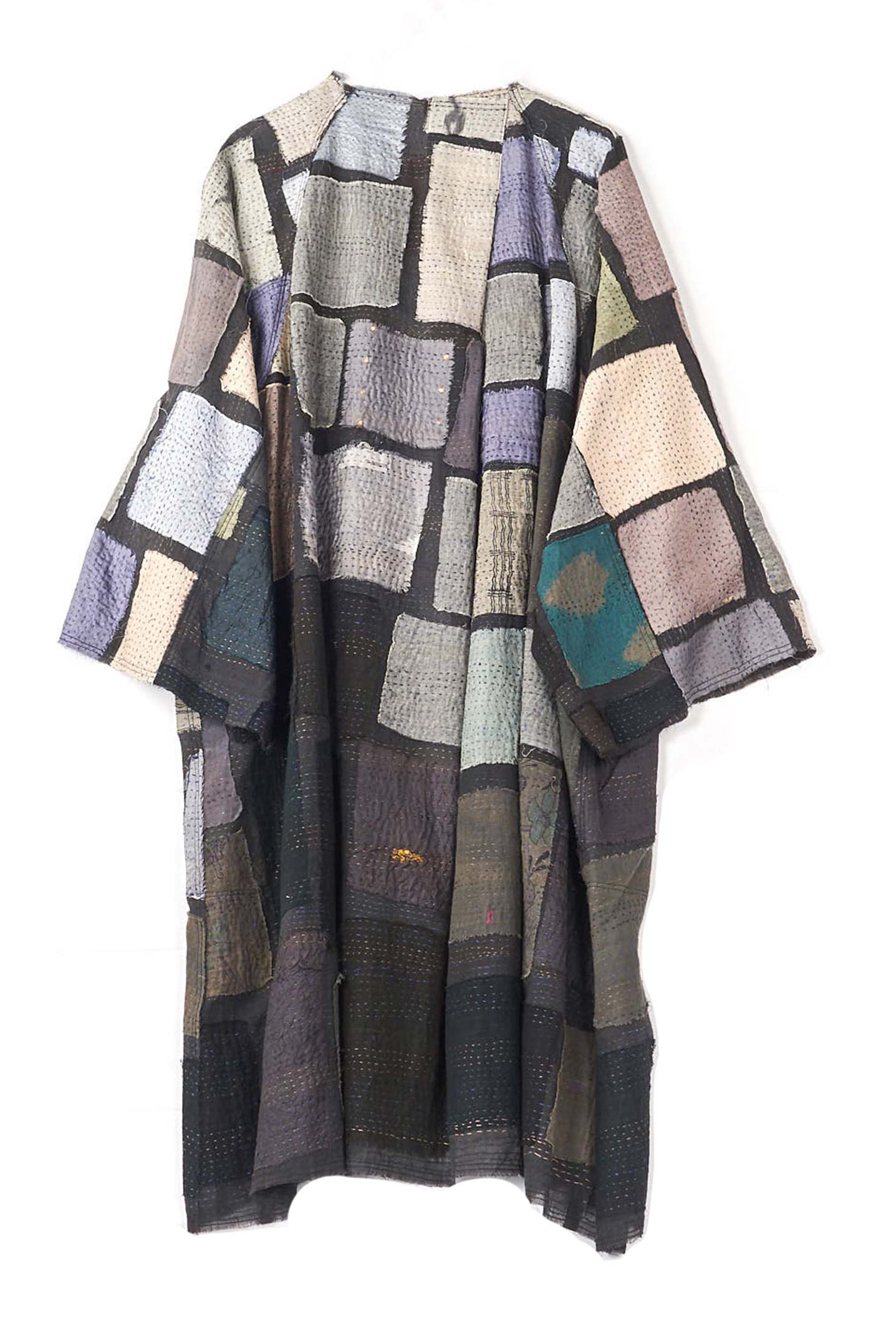 TONAL TILE PATCH KANTHA KIMONO DUSTER - tt2317-gry -
