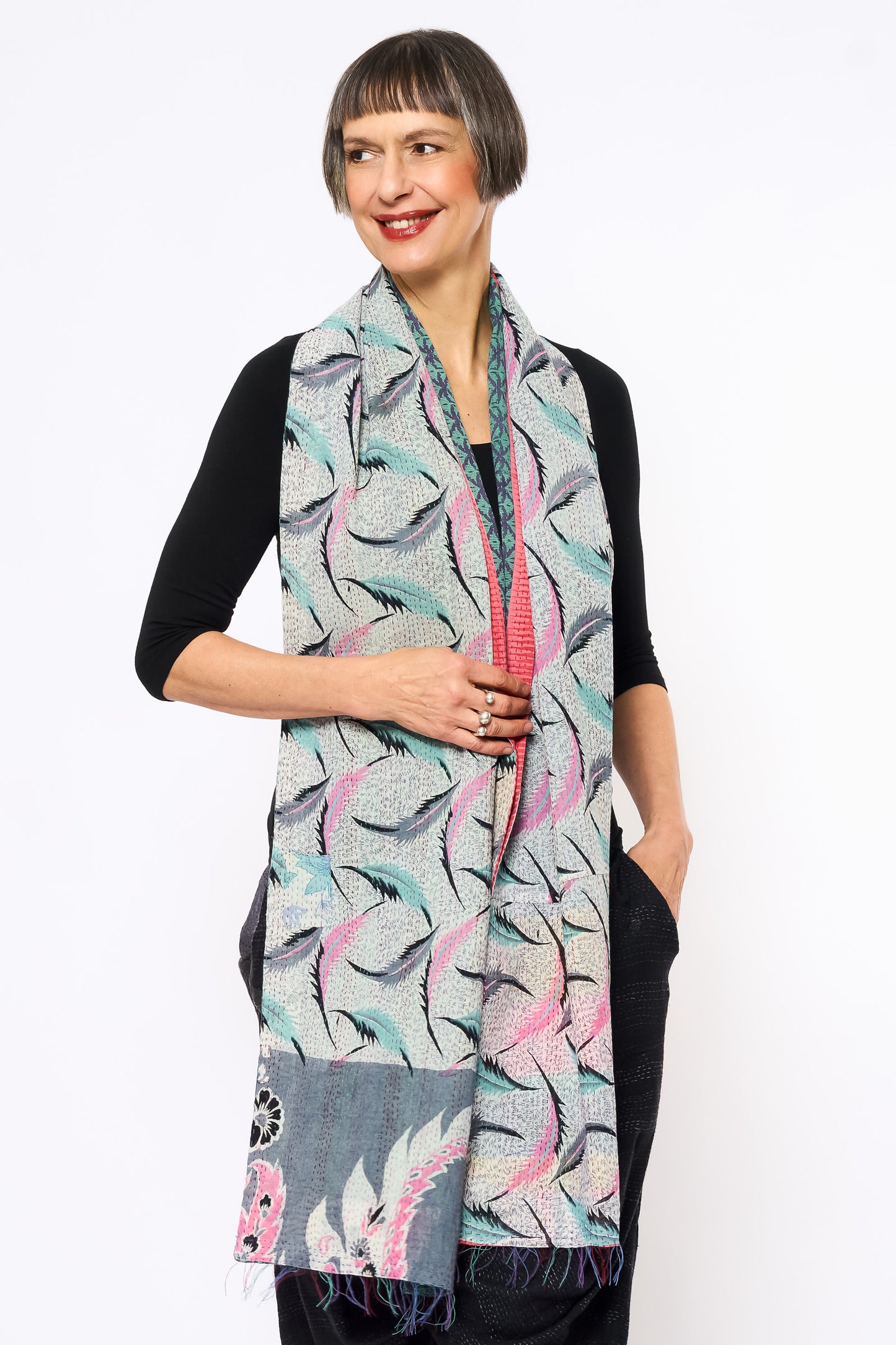 VINTAGE COTTON KANTHA SCARF STANDARD - cv2801-1005a -