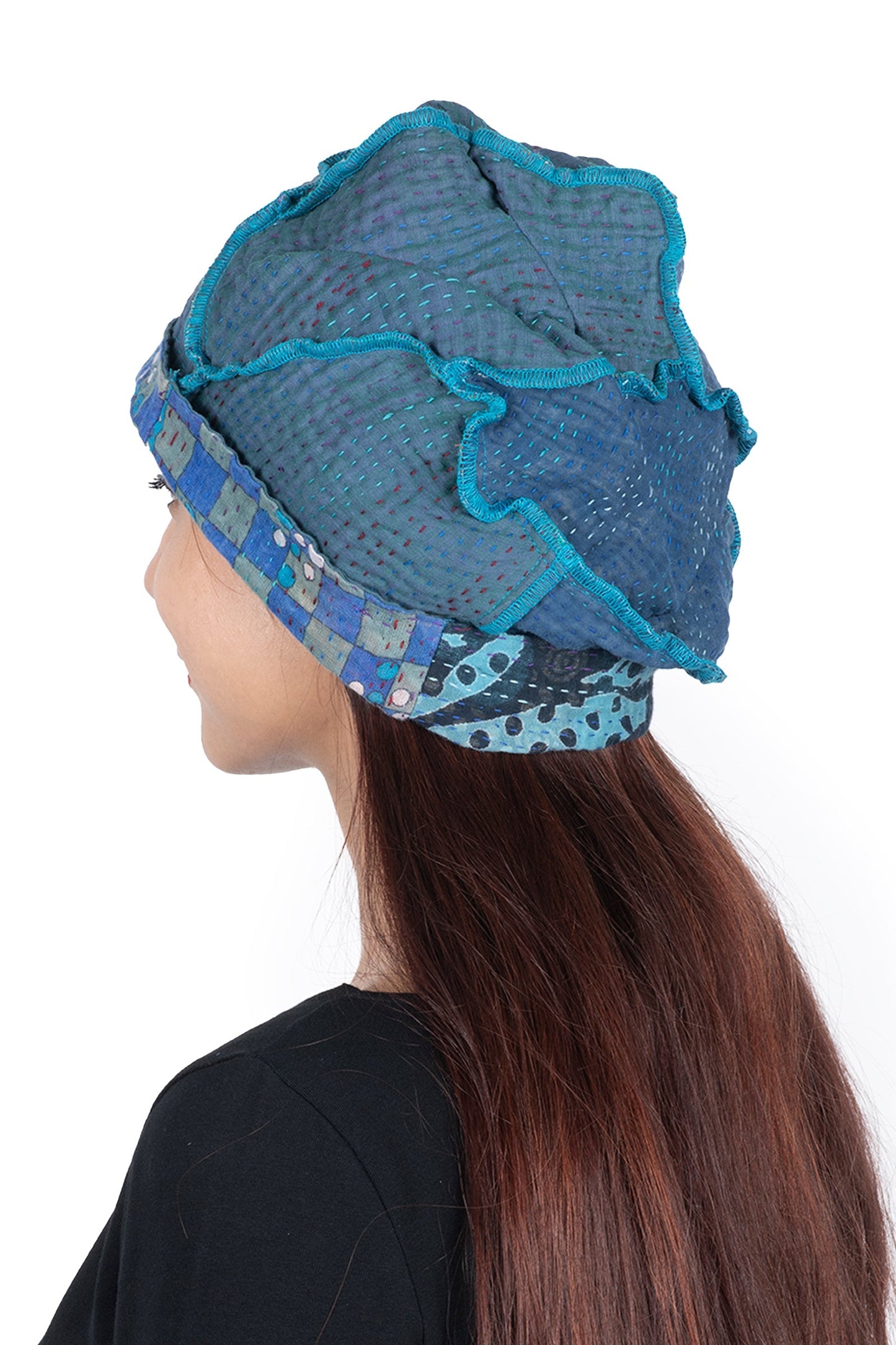 VINTAGE COTTON KANTHA PATCHWORK HAT - cv4880-blu -