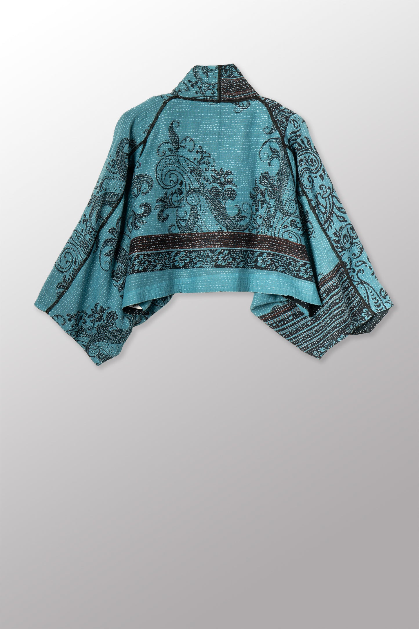 OVERDYED COTTON PAISLEY KANTHA PUFF SLV. SHRUG - ov-cp2062-blu -