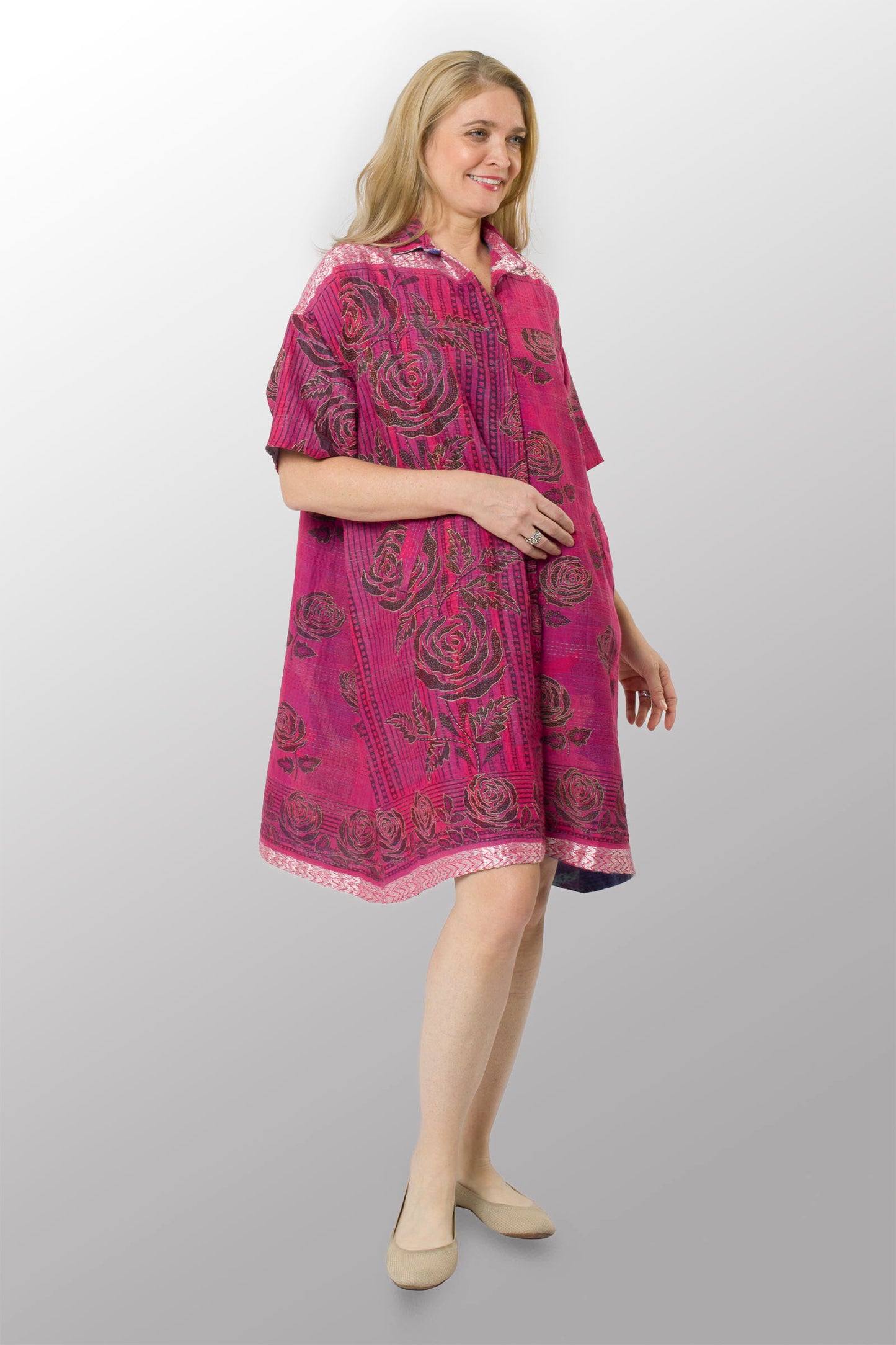 VINTAGE COTTON KANTHA HALF SLV. SHIRT DRESS - cv2429-0024a -