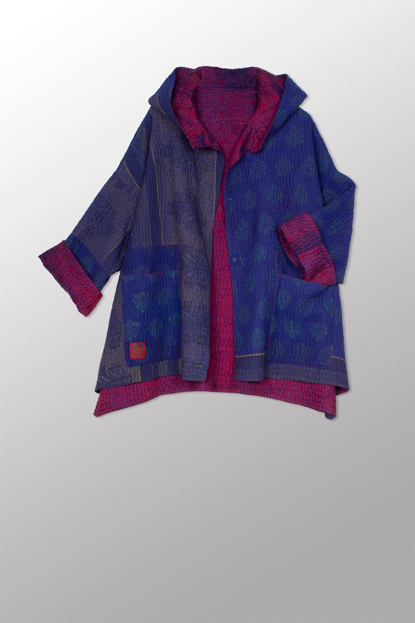 JACQUARD WITH WOVEN KANTHA HOODIE PONCHO - jq5064-0001a -