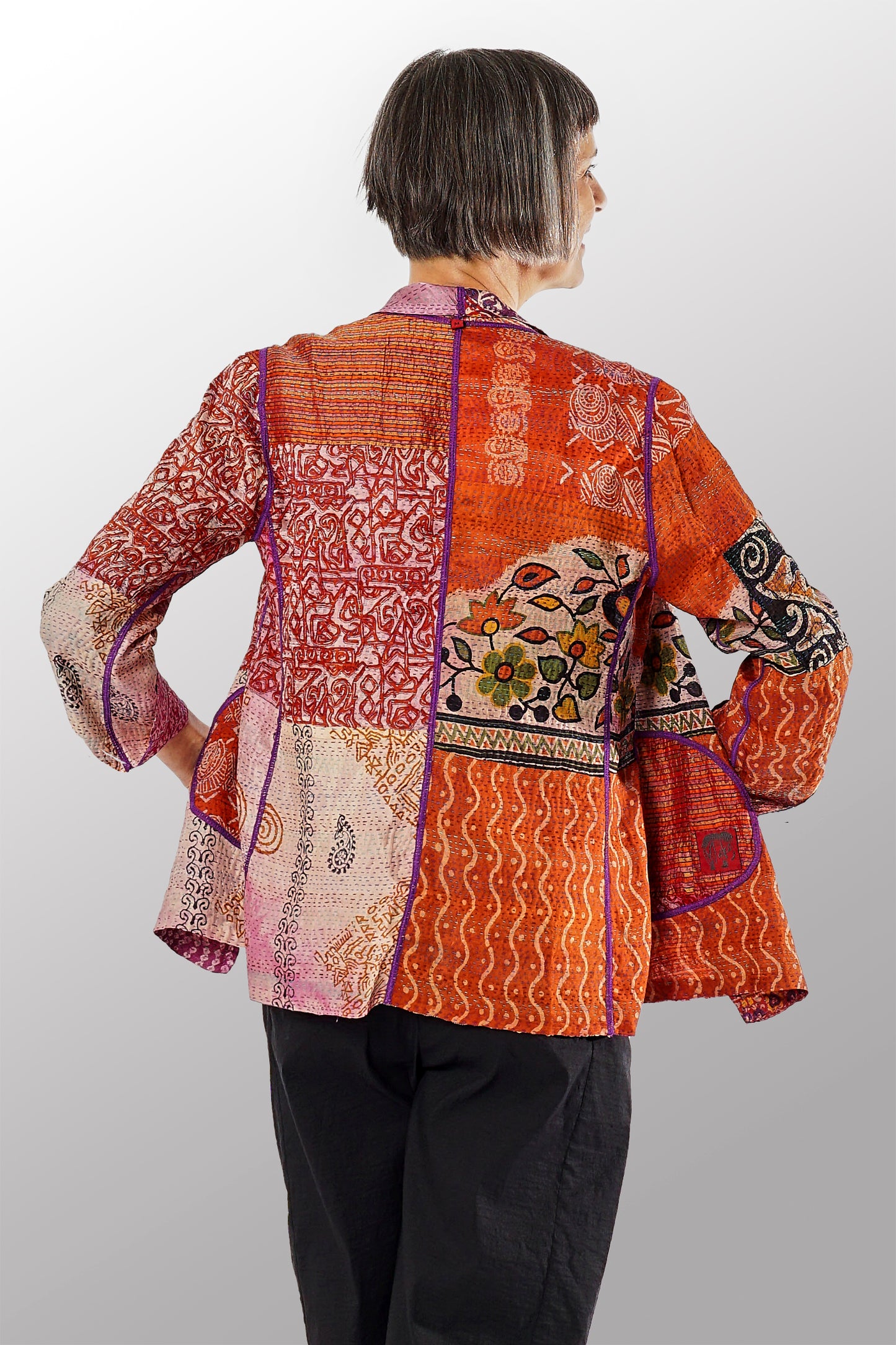 VINTAGE SILK KANTHA SHORT JKT - sv2007-0053m -