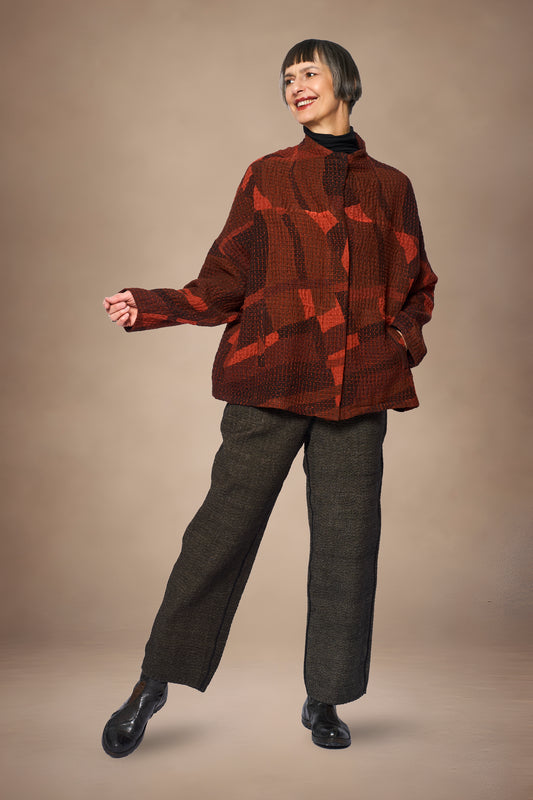 ABSTRACT WAFFLE KANTHA FUNNEL NECK JACKET - bw3j102-org -