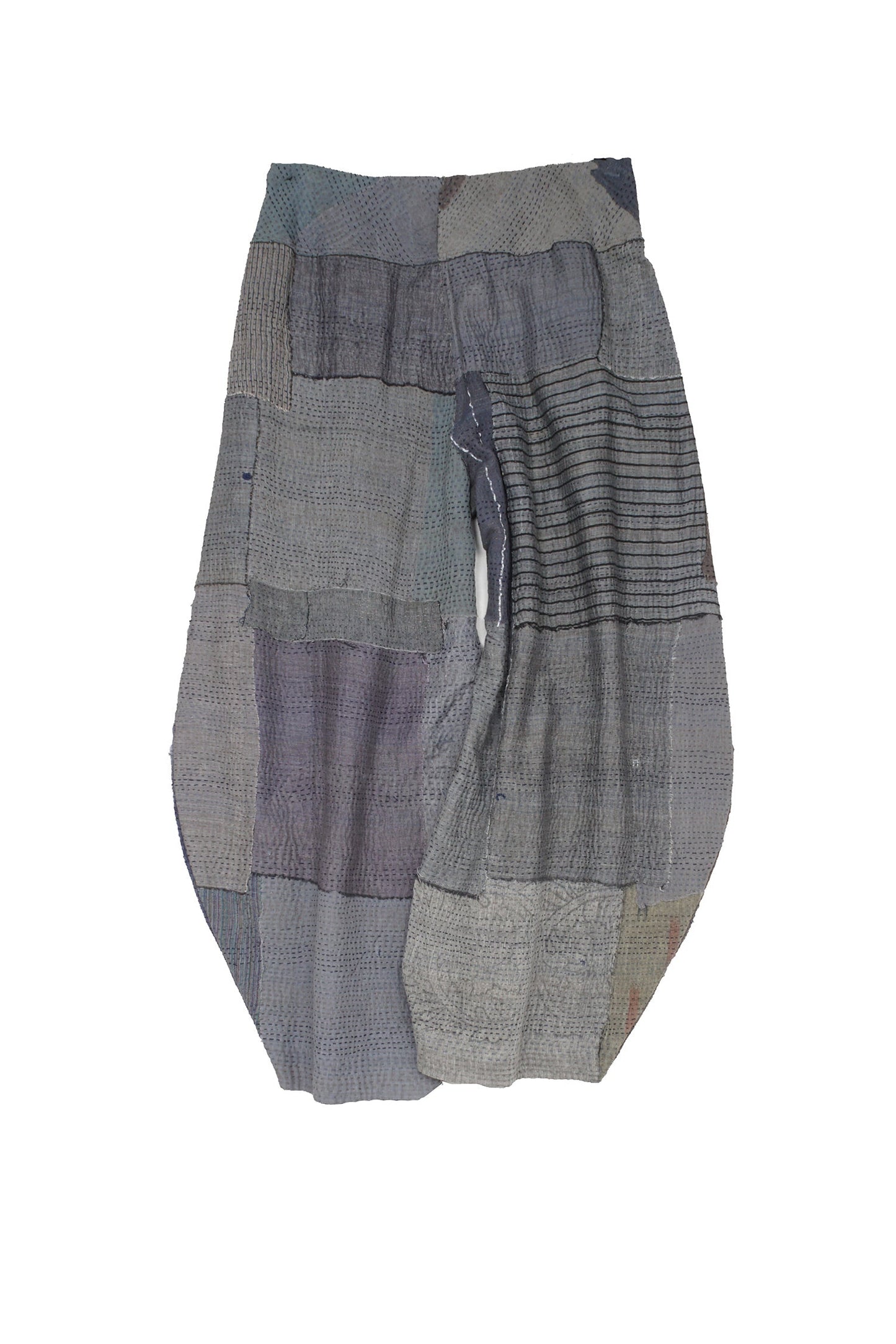 FRAYED PATCH KANTHA HAREM PANTS - fi2605-gry -
