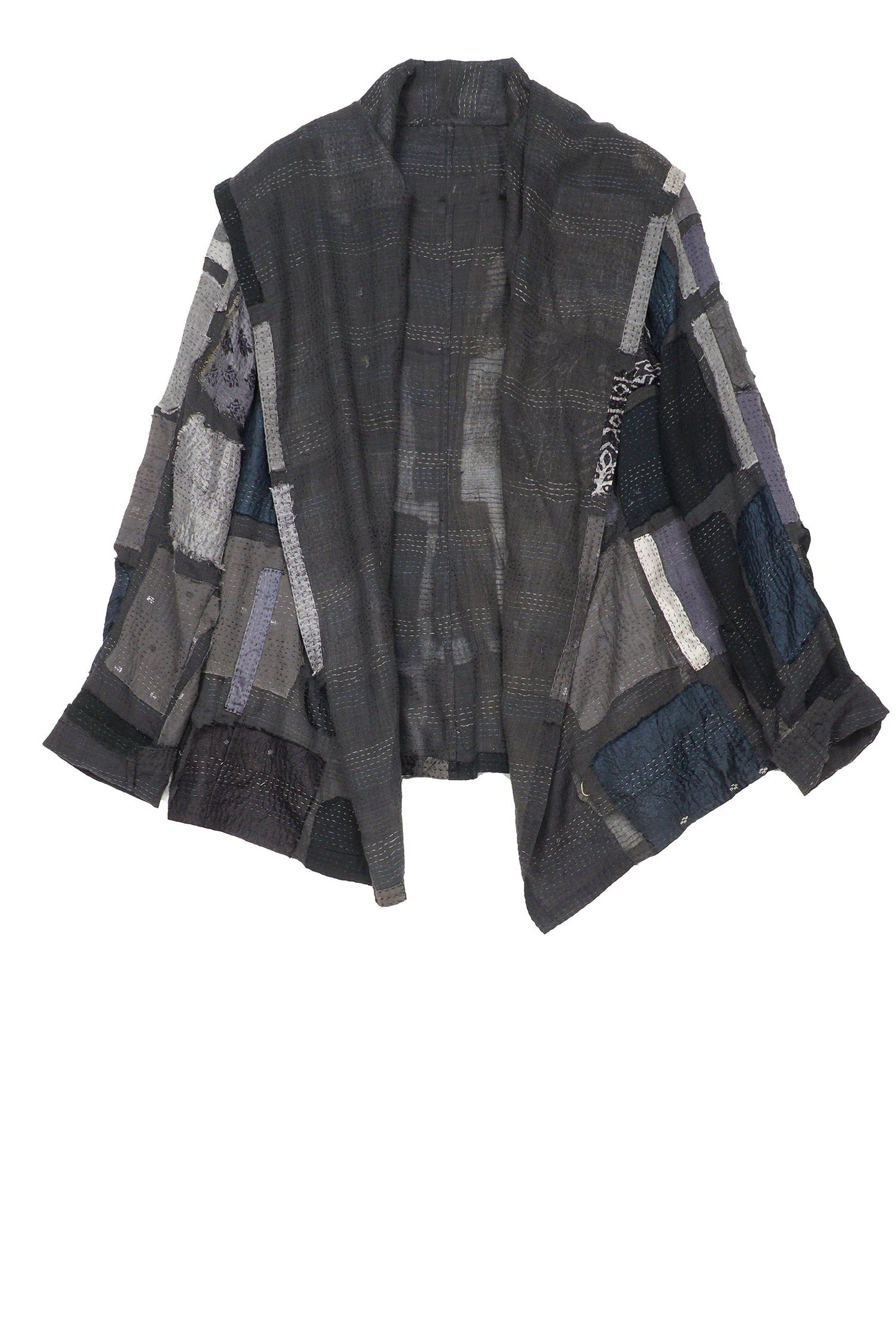 TONAL TILE PATCH KANTHA HOODED JKT - tt2042-gry -