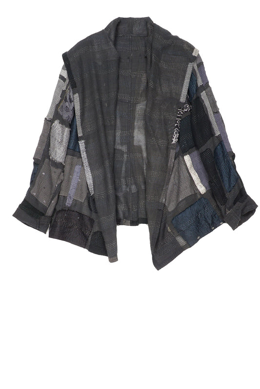 TONAL TILE PATCH KANTHA HOODED JKT - tt2042-gry -