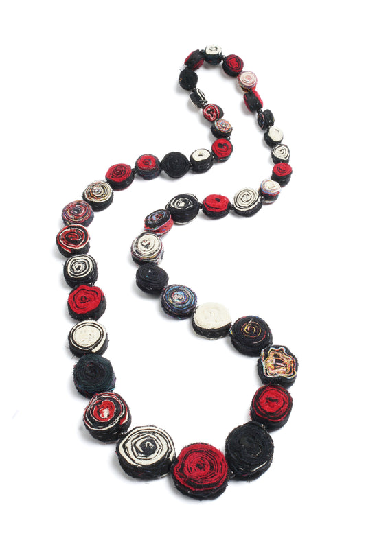 VINTAGE COTTON KANTHA SIMPLE EDDY LONG NECKLACE - cv2714-blk -