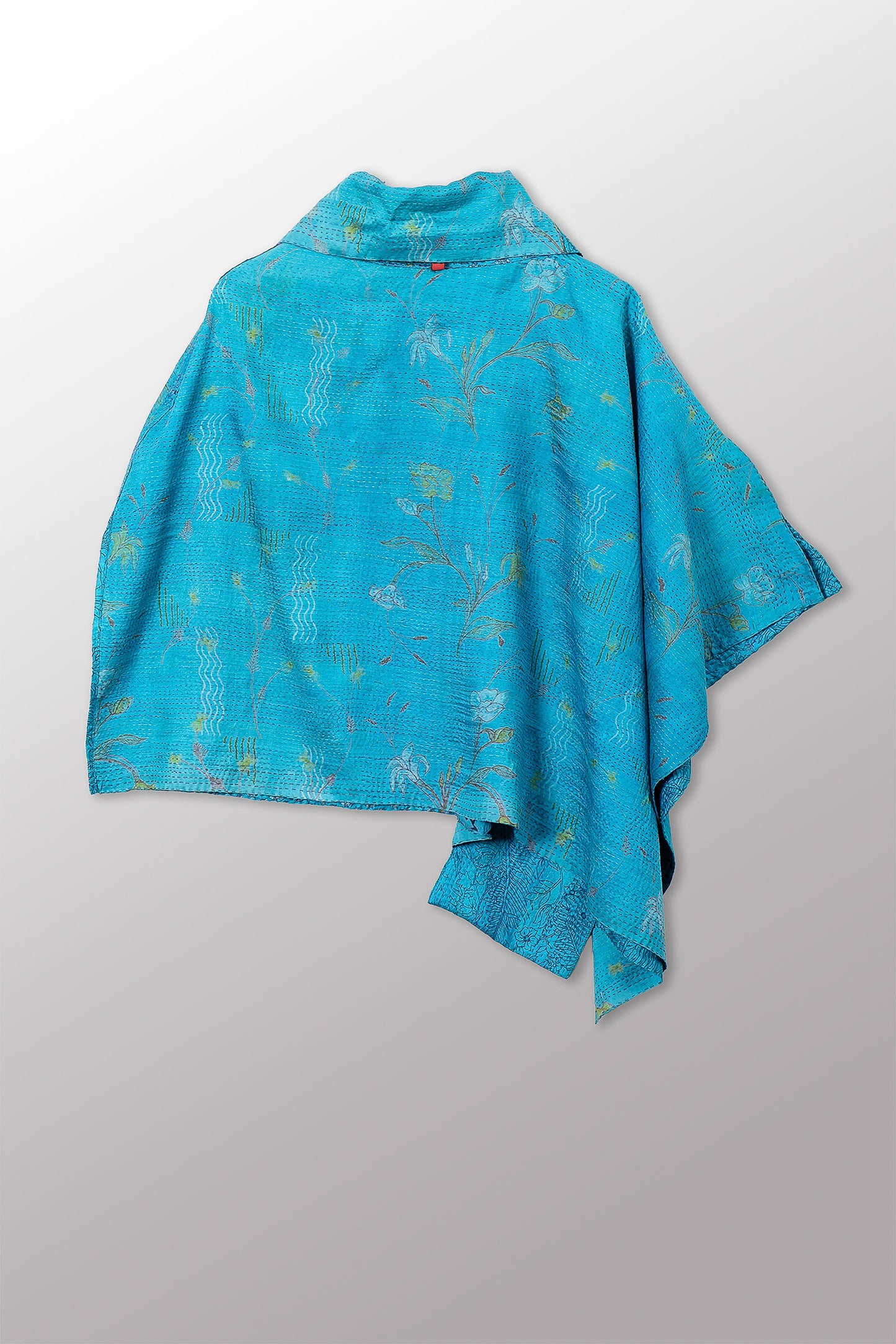 VINTAGE SILK KANTHA COWL NECK LONG CAPE - sv2842-0005a -
