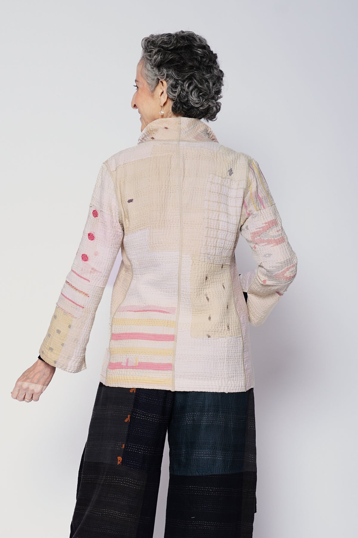 FRAYED PATCH MIX KANTHA SHORT JKT - fm4007-ivy -
