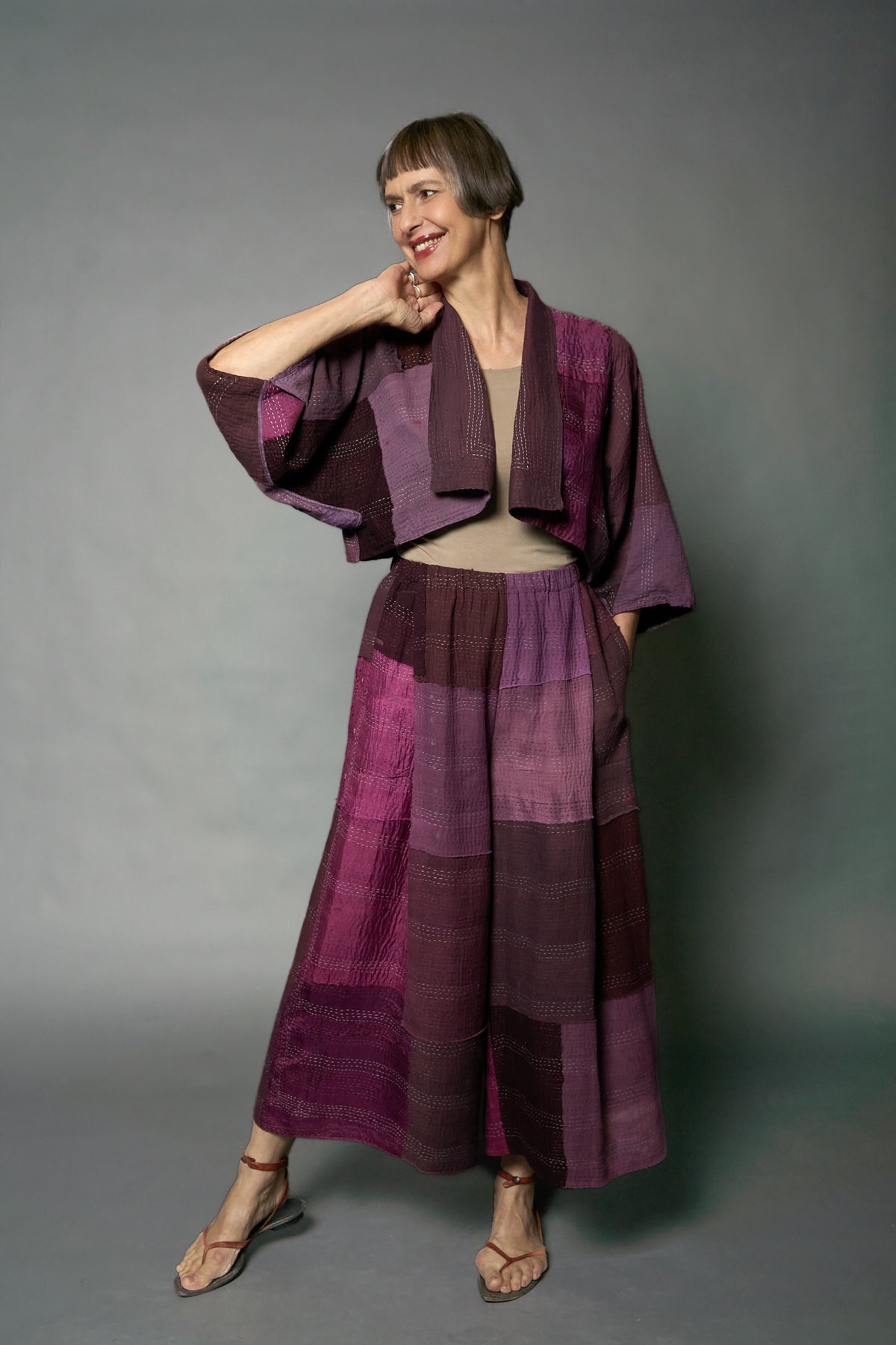 MOSAIC FRAY PATCH KANTHA PUFF SLV. SHRUG - zb2062-prp -