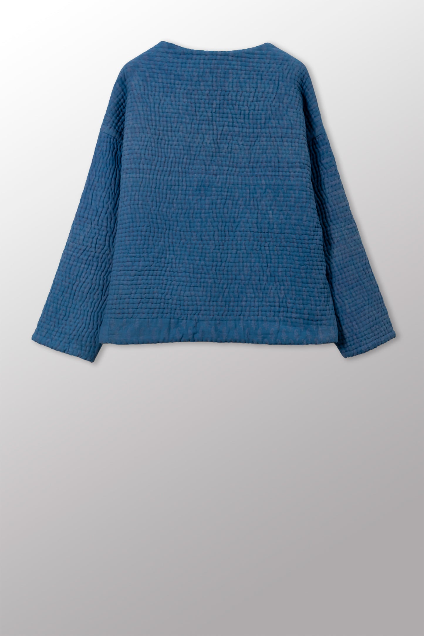 QUILTED OVERDYE COTTON KANTHA CREW NECK SHORT JKT - oq5053-cblu003a -