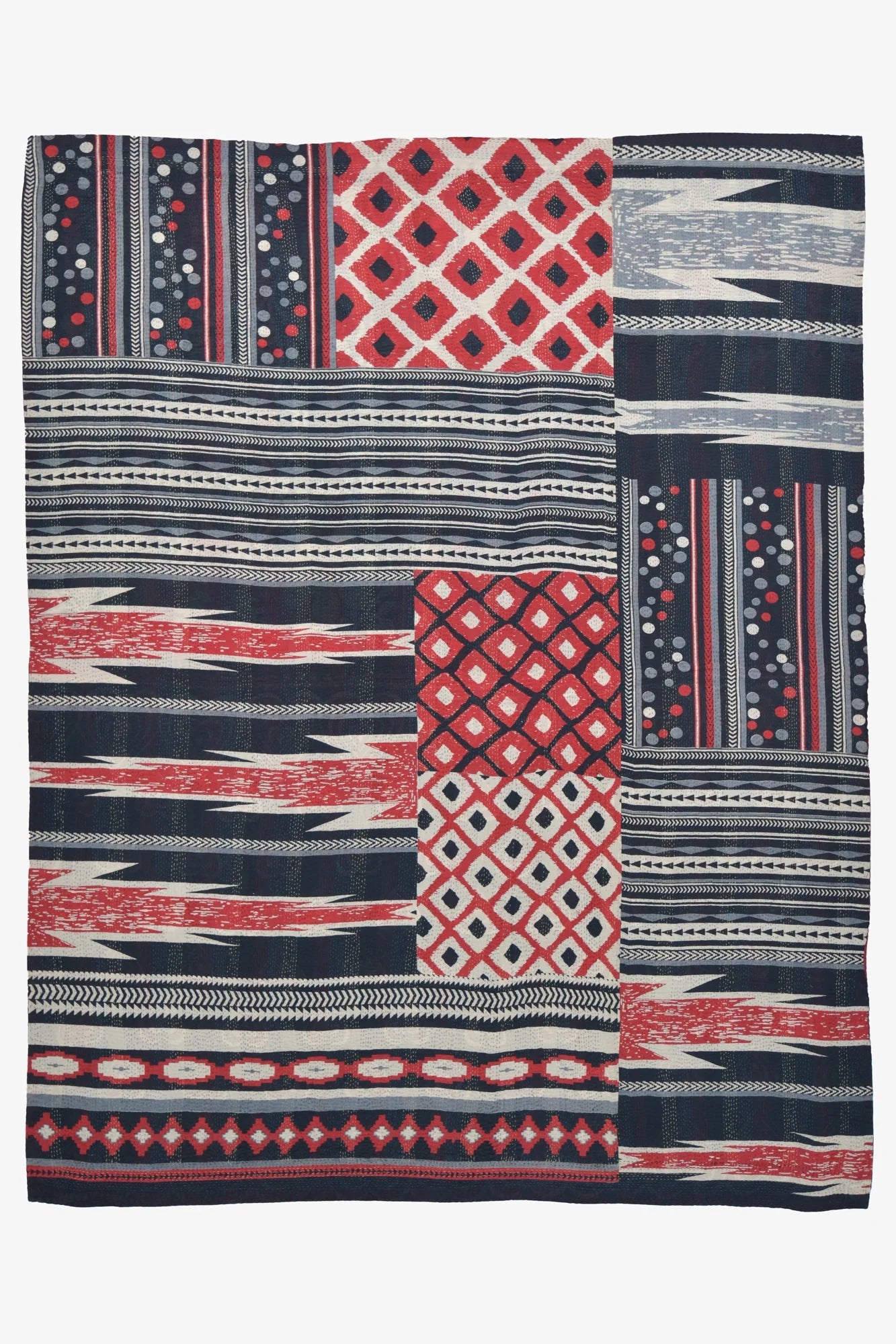 Monotone Ikat Handmade Vintage Kantha Quilts & Bed Cover - Red