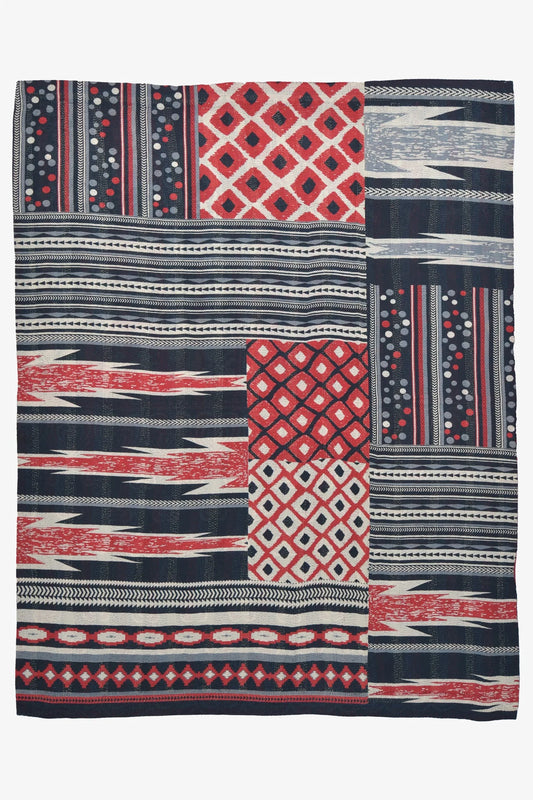 Monotone Ikat Handmade Vintage Kantha Quilts & Bed Cover - Red