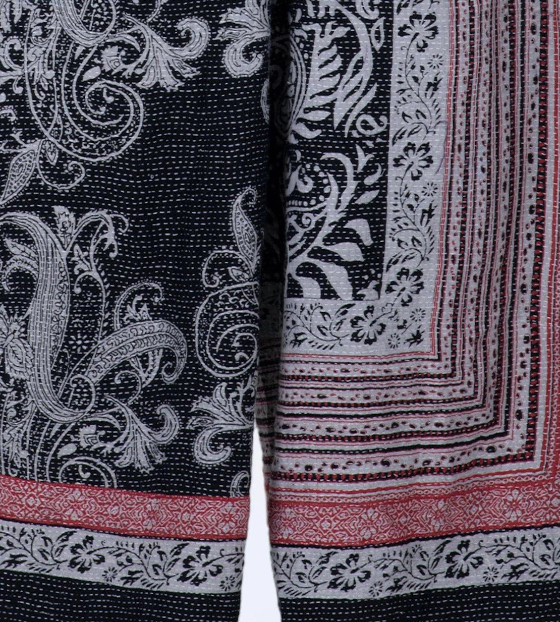 COTTON PAISLEY KANTHA FRONT WRAP PANTS - cp2631-blk -